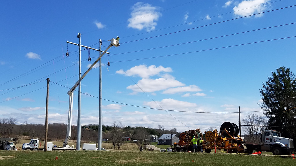 Utility power lines along a roadway