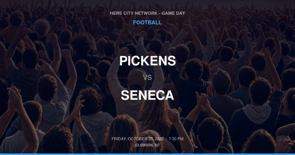 PICKENS vs SENECA FOOTBALL game day graphic - Clemson, SC